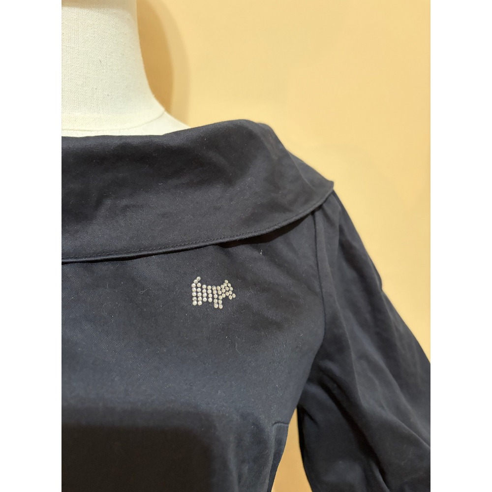 Scottish House Black Bow Back Portrait Collar Blouse Womens Large Excellent